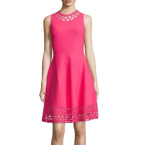 Milly Knit Sleeveless Cutouts Fit & Flare Swing Dress Fuchsia Pink Women's Small